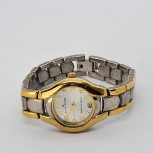 Anne Klein Women's Watch 23MM Gray Dial Two Tone Band Date 5.25" New Battery